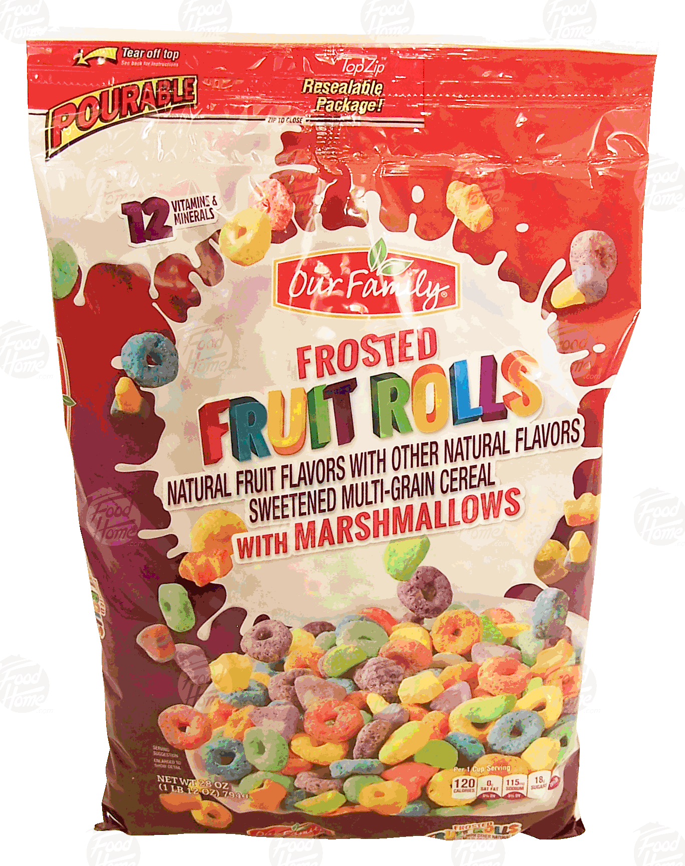 Our Family Fruit Rolls fruit flavors sweetened multi-grain cereal with marshmallows Full-Size Picture